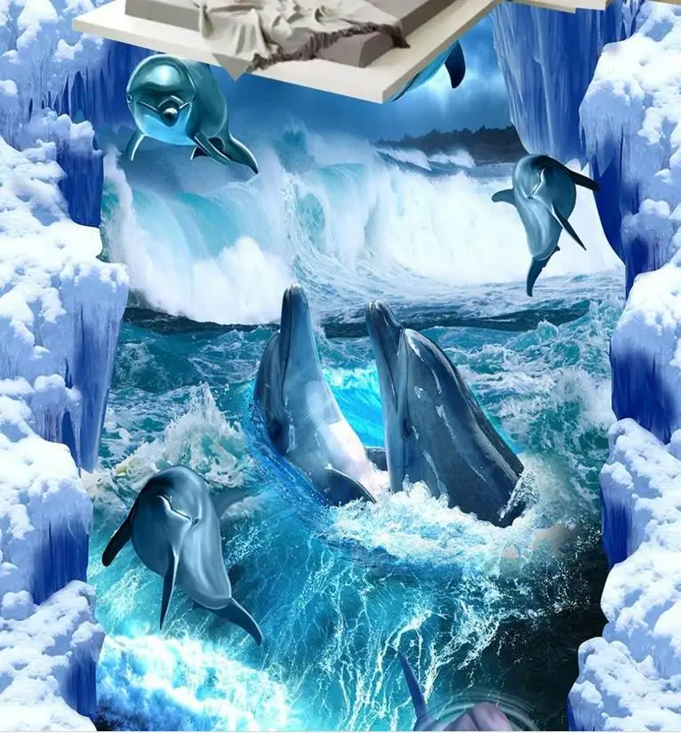 

3d flooring custom 3d photo wallpaper Snow and ice waves self adhesive wallpaper 3d floor painting wallpapers for living room