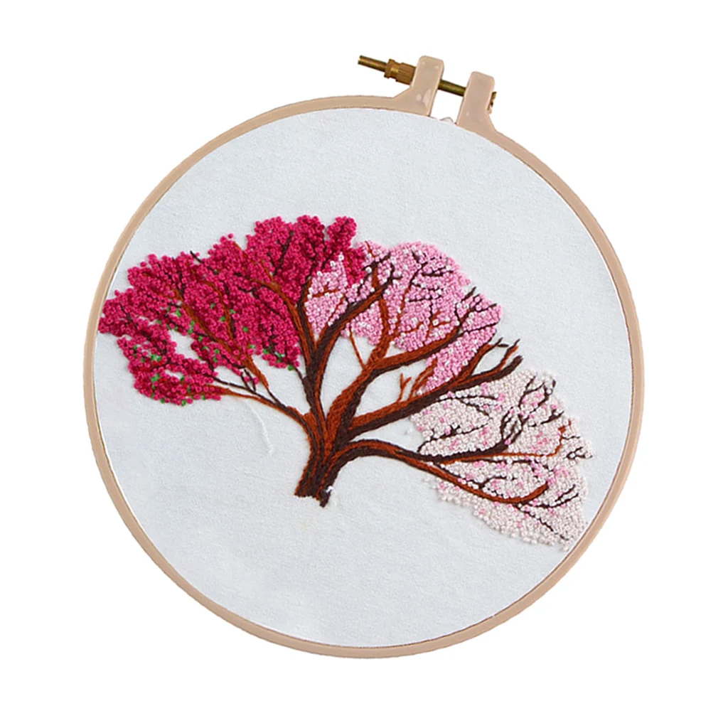 DIY Ribbon Tree Pattern Embroidery Cross Stitch Set Needlework Kits Sewing Decor