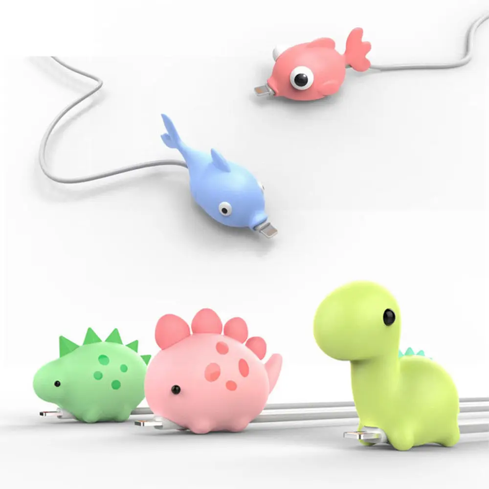 Kawaii Animal Bite Cable Protector for iPhone Cable Charger USB Winder Phone Holder Accessory Organizer Fish Model Funny