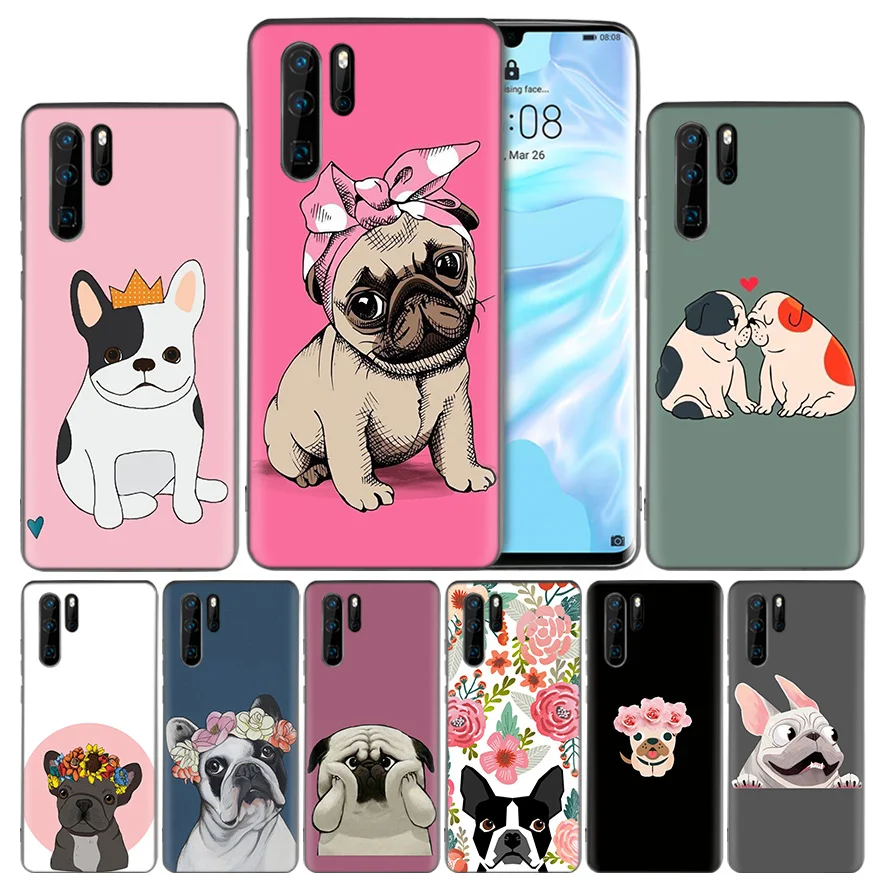 

French Bulldog Dog Silicone Black Case Cover for Huawei Mate 20 10 P30 P20 P10 Lite Pro P Smart Plus 2019 Enjoy 9S 9E Nova 4E