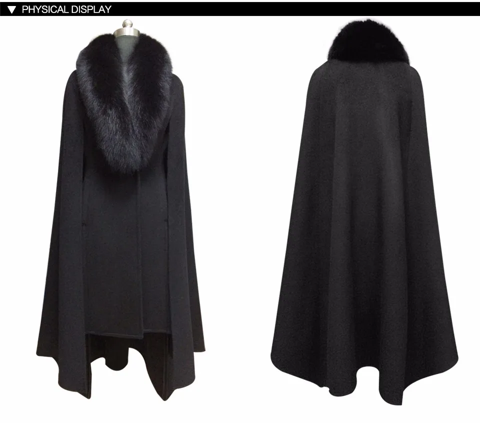 Прямые продажи; однотонные шерстяные пальто с карманами; модная Высококачественная накидка в стиле Баян кабан; длинное пальто с воротником из лисьего меха