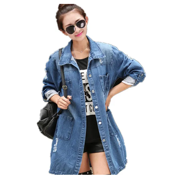 Women Coats 2017 Slim Denim Jacket Female Long Sleeve Single Breasted