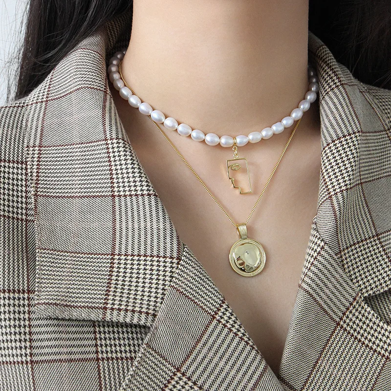 SHANICE корейский S925 стерлингового серебра ожерелье Простой искусственный жемчуг в стиле барокко абстрактный портрет женская цепь чокер свадьба