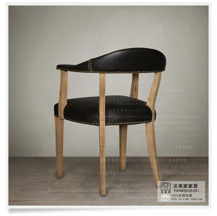 European Style and French country furniture / genuine leather chair/ chair of study room/solid wood dining chair