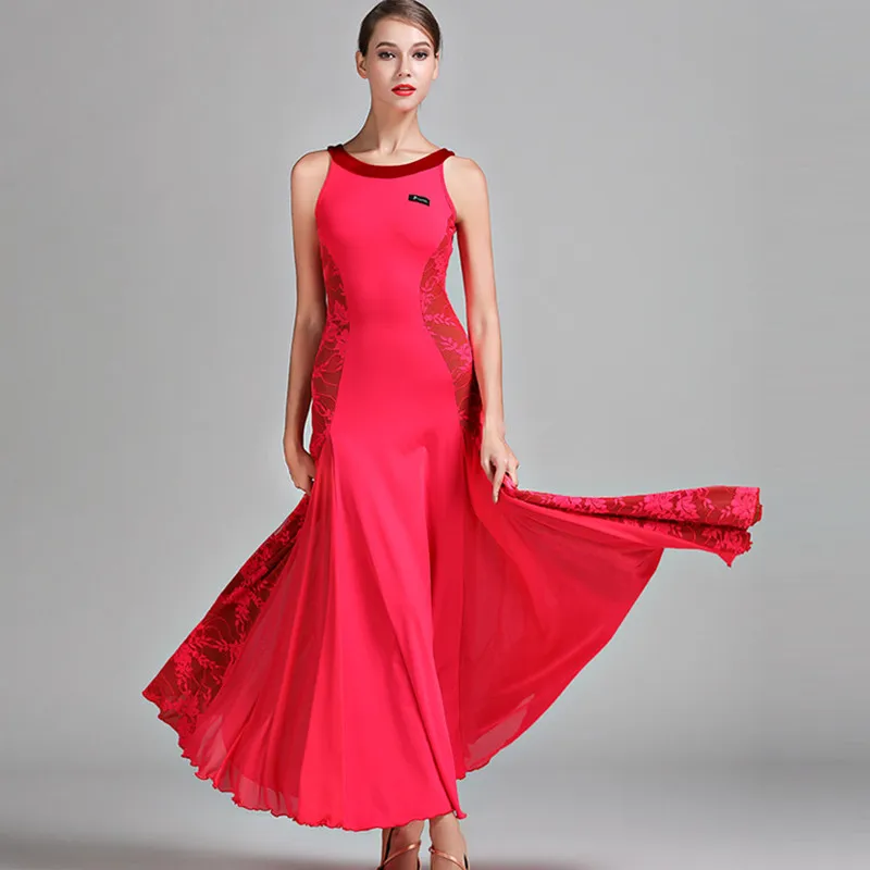 Sleeveless Round Neck Lace Standard Ballroom Dress Spanish Flamenco Dance Costumes Latin Ballroom Dress Dance Wear Party