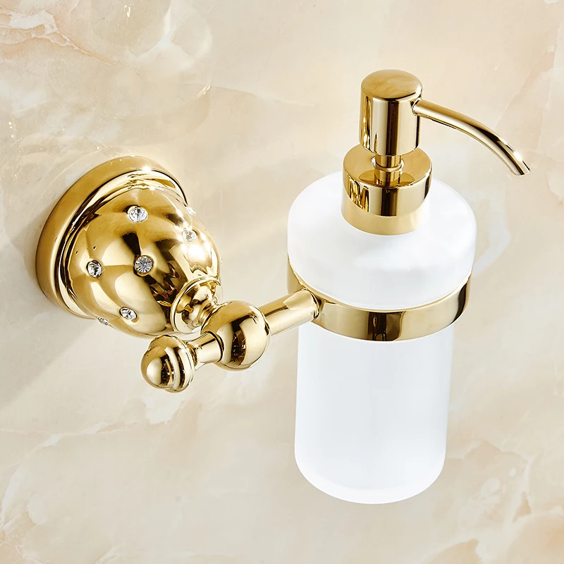 Billig Seife Spender Luxus Goldene Wand Montiert Flüssigkeit Seife Halter Mit Gold Milchglas Behälter Flasche Bad Produkte 5218