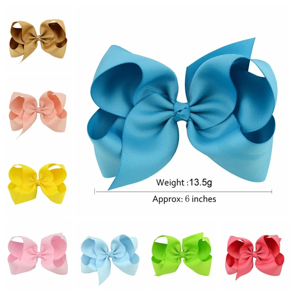 

1 pcs 6 Inch Grosgrain Ribbon Boutique Large Solid Bows With Clip For Baby Hairpins Kids Girl Hair Accessories Gift 588