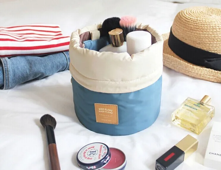 Barrel Shaped Travel Cosmetic Bag Nylon Wash Bags Makeup Organizer Barrel Shaped Travel Cosmetic Bag Nylon Wash Bags Makeup Organizer Storage High Capacity Drawstring Elegant Drum In Cases From