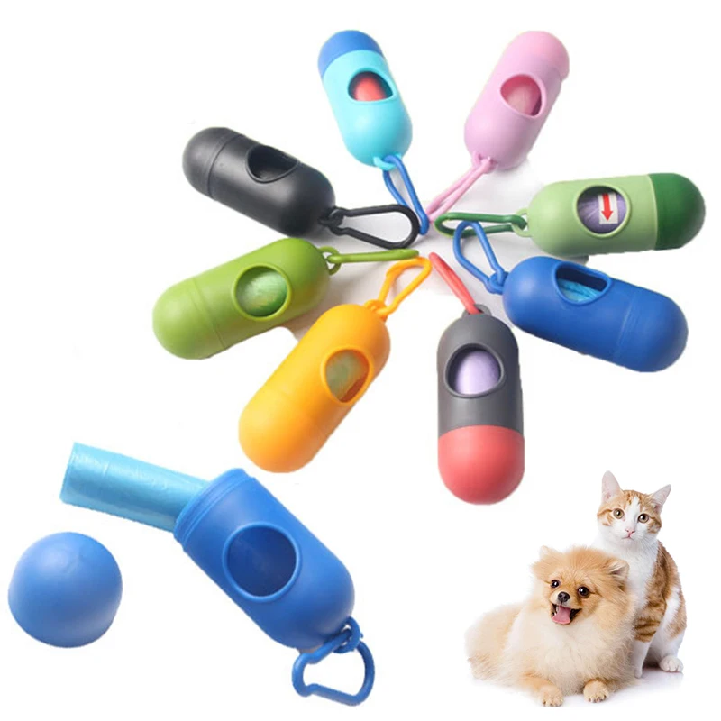 

Travel Pet dog cat Waste Bag Plastic Portable Bullet shape Dog Poop Bags Dispenser Pet trash box Dispenser + Poop Bags Set