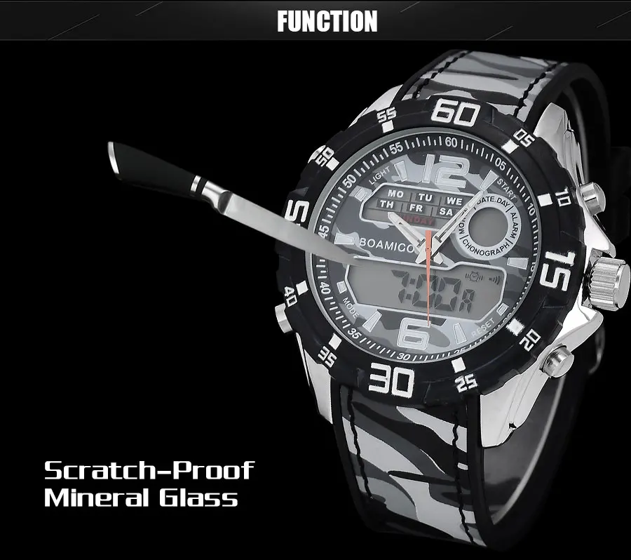 BOAMIGO Brand Men Watches Multiple Time Zone Sport Watch Rubber Band Gray Digital Analog LED Wristwatch Waterproof Reloj Hombre (17)