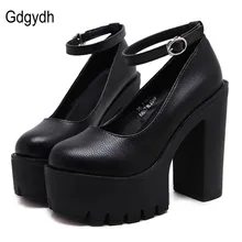Gdgydh 2018 baru musim semi musim gugur kasual sepatu hak tinggi sexy ruslana korshunova platform heels tebal pompa Ukuran Hitam Putih 40