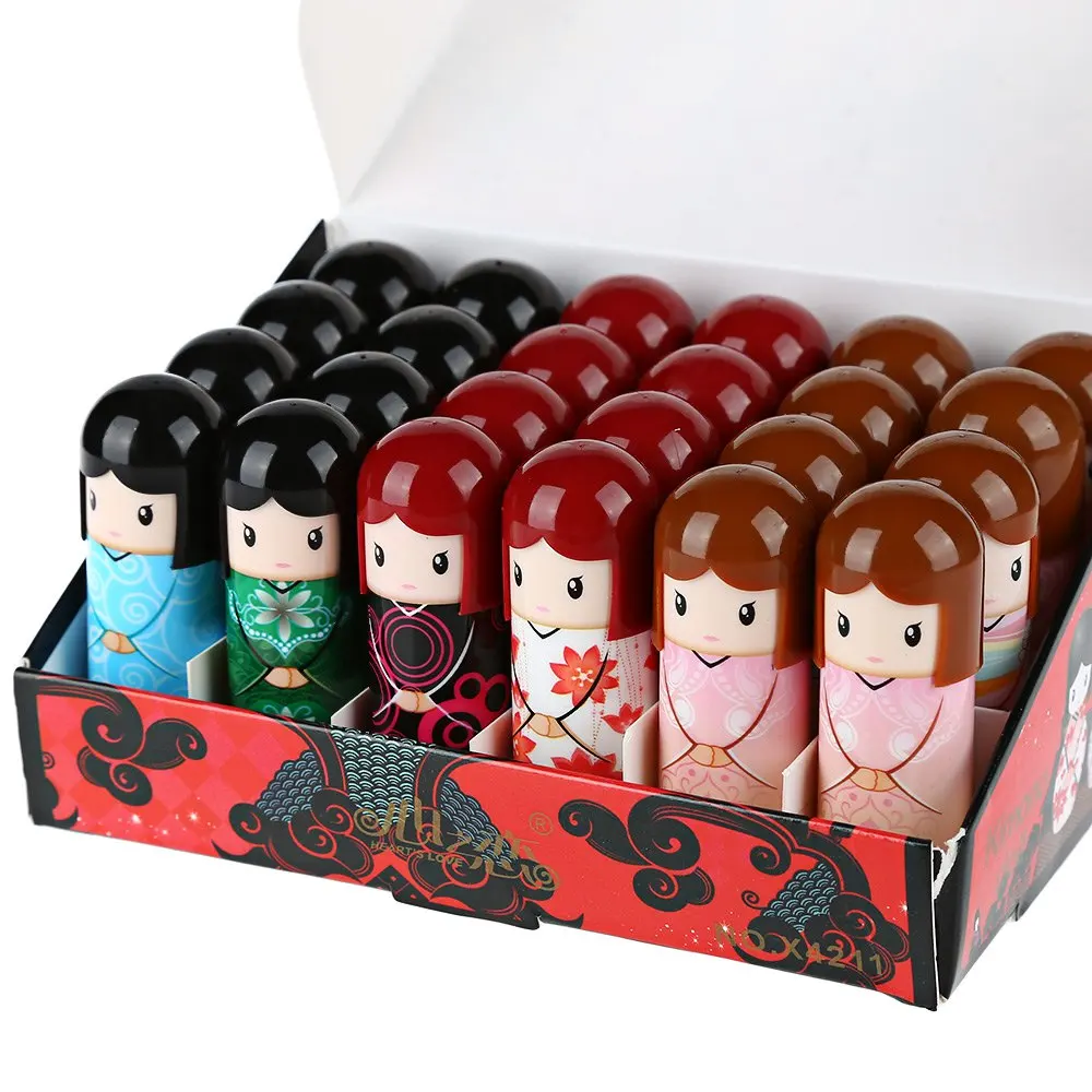 

Gustala 24pcs/set Beautiful Cartoon Kimono Doll Lip Balm Moisturizing Lipstick Balm Lip Makeup Cosmetic Tools for Women