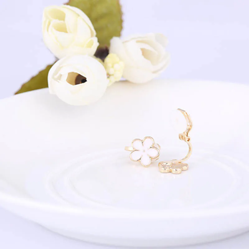 Clip Earrings Cute Flower Pink white Without Piercing for Kids