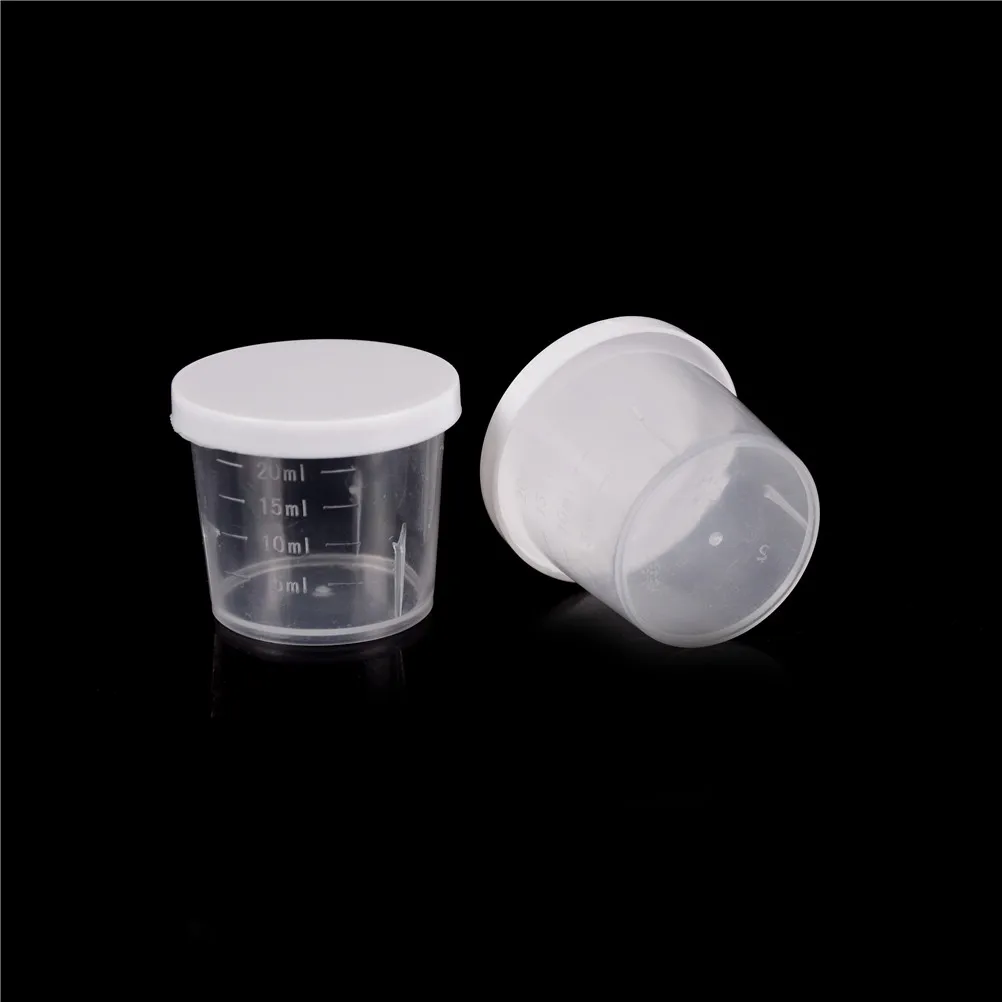 10Pcs/set 20ml Plastic Graduated Laboratory Lab Test Measuring Container Cups with Cap Plastic Liquid Measuring Cups plastic wine cups