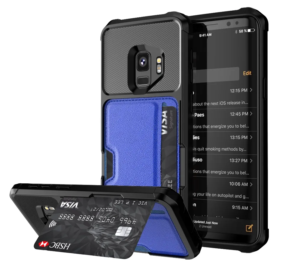 

Case for Samsung galaxy Note S9 S9 Plus Cover Soft TPU With Car Magnet And Credit Card Slots Back Cover Case