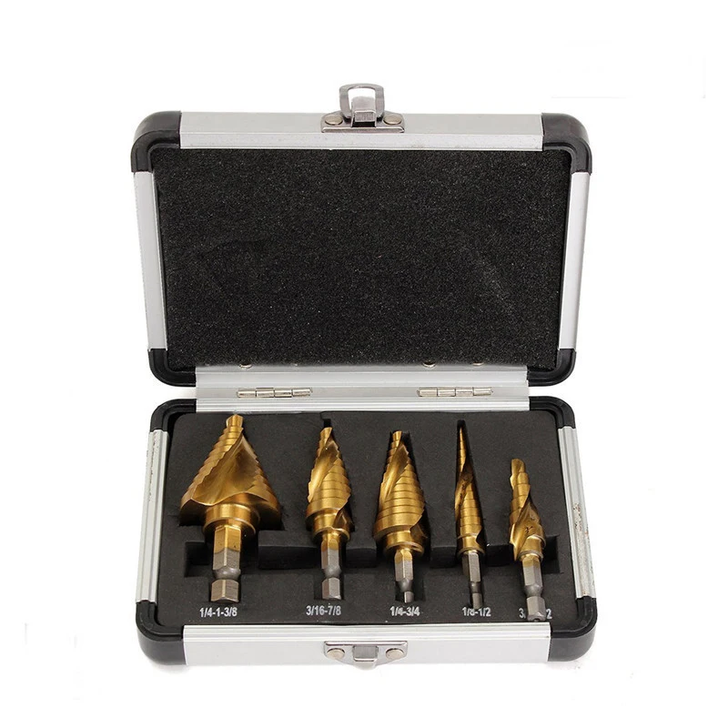 

5pcs HSS step drill bit set Cone Drill Chuck step drill cobalt Metal Toolbox Hole Cutters Power High Speed Steel stepped drill