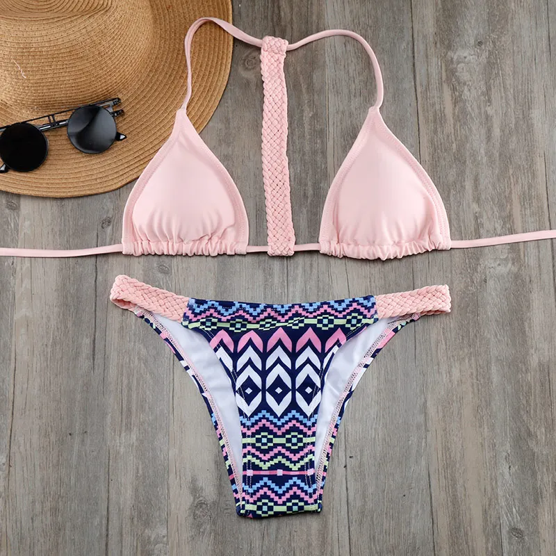 

Biqueno`s Secret Pink Print Swimwear Women Bikini Set 2017 Crochet Swimwear Biquini Sexy Swimsuit Bathing Suit Maillot De Bain