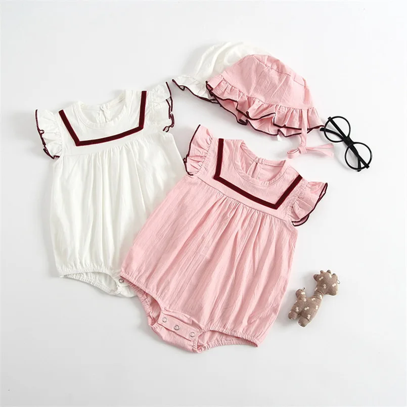 

Toddler Newborn Baby Girl Clothes Tiny Cottons 2019 Infant Bebes Bodysuits with Caps Summer Flying Sleeve Children Jumpsuits New