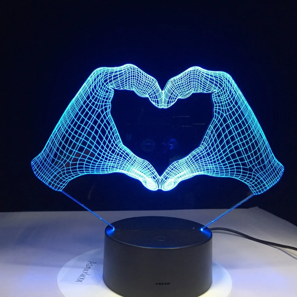 Love Heart Hand Gesture 3D Lamp LED Night Light with 7 Colors Light for Home Decoration Lamp
