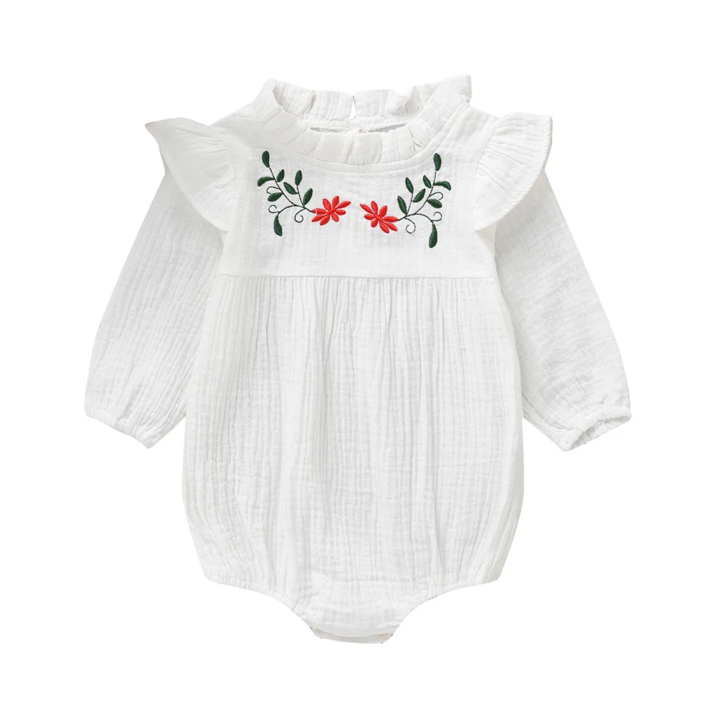 Perimedes Roupa/Осенняя Одежда для новорожденных; боди с рюшами и цветочным принтом для маленьких девочек и мальчиков; повседневная одежда