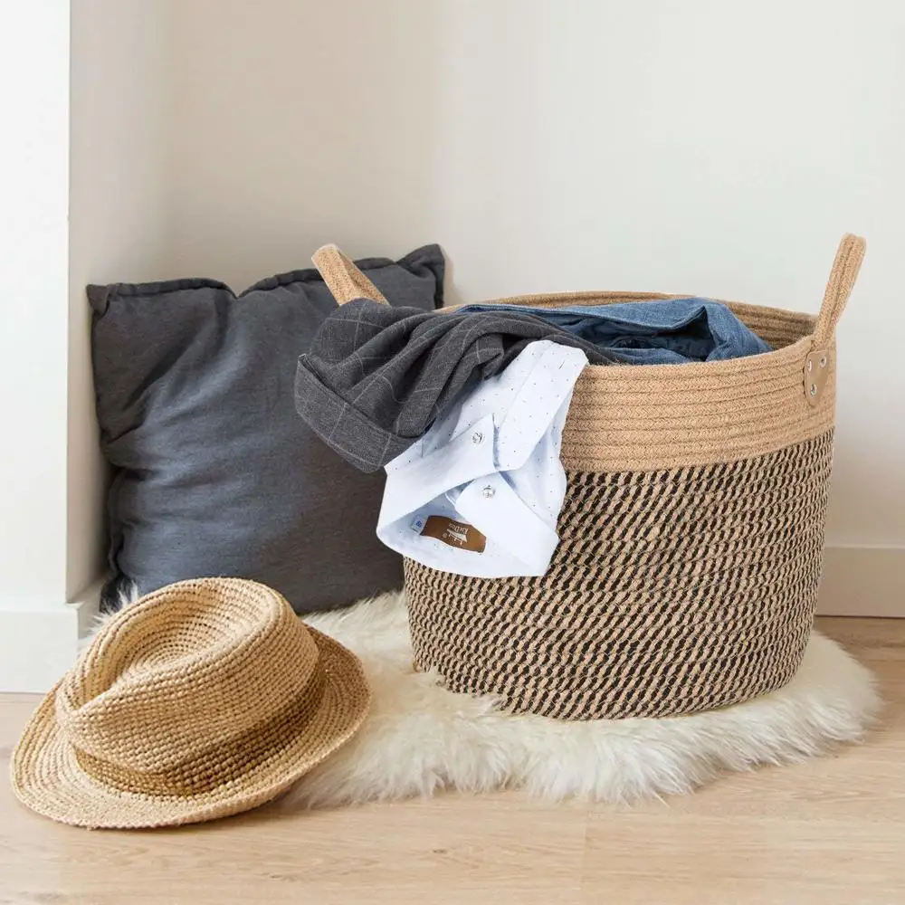 Kaufen Große Korb Gewebte Lagerung Korb mit Griffen Natürliche Jute Wäsche Korb Spielzeug Handtücher Decke Warenkorb Home Decor Geschenk