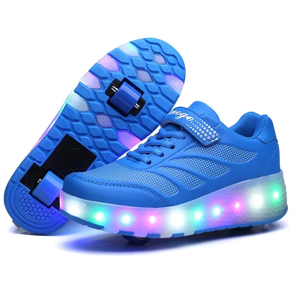 Два колеса светящиеся кроссовки Синий Розовый Светодиодный светильник роликовые коньки обувь для детей детская обувь с подсветкой обувь для мальчиков и девочек светильник 28-43 - Цвет: Синий