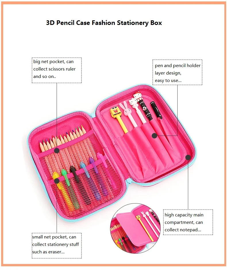 3d Cartoon Bleistift Fall Eva Bleistift Box Einhorn Stift Tasche Für Schule Mädchen Kawaii Schreibwaren Geschenk Beutel Radiergummi Bleistift Halter