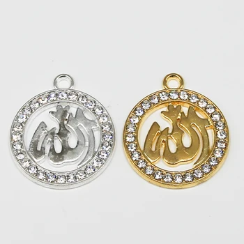 

6pcs Eid Islamic Allah Necklace Pendant Female Rhinestone Crystal Round Charm Religious Muslim Jewelry Accessories