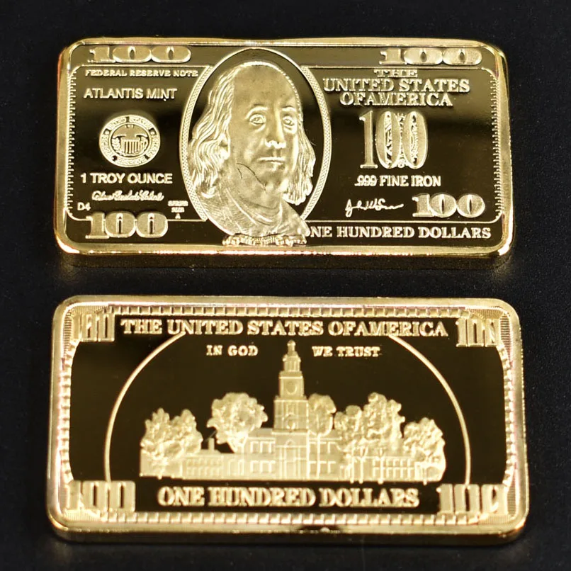 

USD 100 Dollar $ Bullion Bar Bill Pure Gold Plated Metal Commemorative Coin