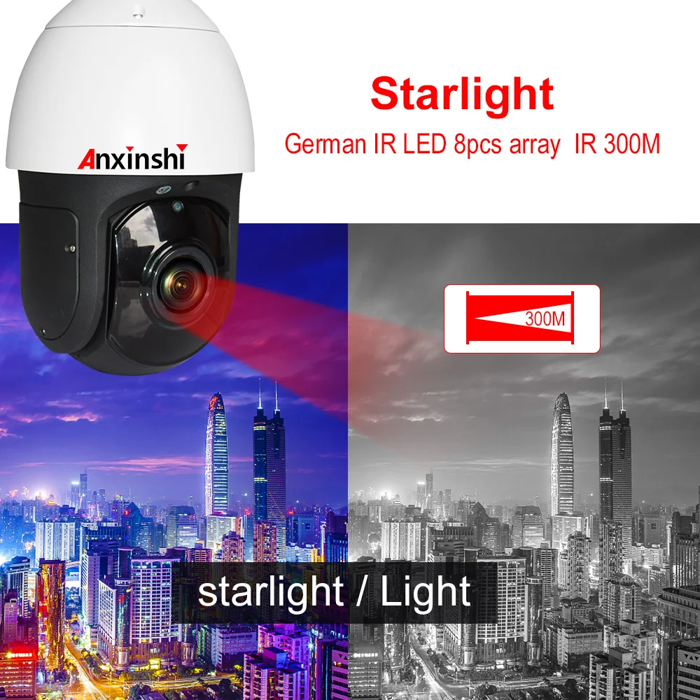 Starlight ночное видение Лазерная инфракрасная 300 м HD 5MP CCTV безопасности IP PTZ камера высокая скорость купол 36x оптический зум P2P Onvif POE