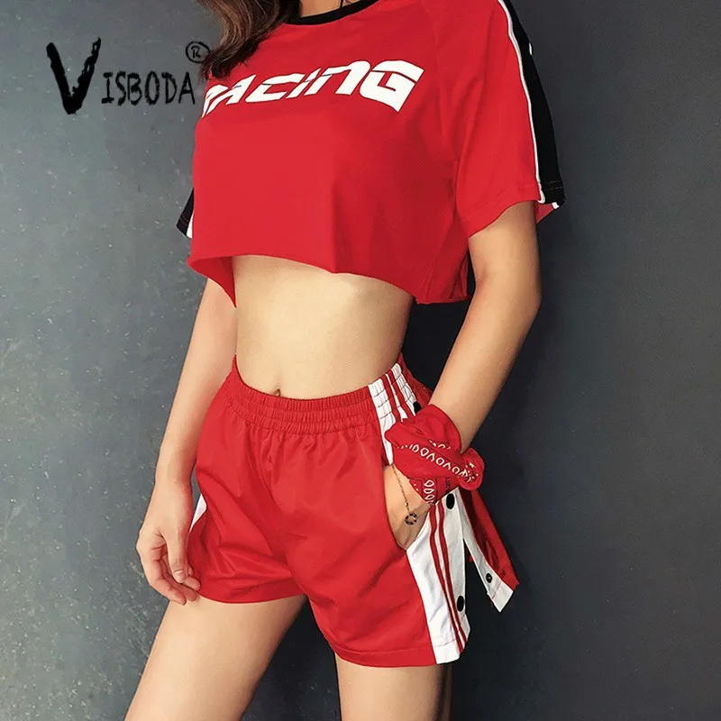 

Women Casual 2 Pieces Tracksuit Loose T-shirt And Shorts Workout Summer Ladies Short Letter Printed Top And Striped Shorts Set