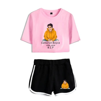 

cameron boyce Cool Harajuku Fashion New Streetwear Two Pieces sets Printd Cool Sexy Navel Women Fashion T-shirts+shorts Sets