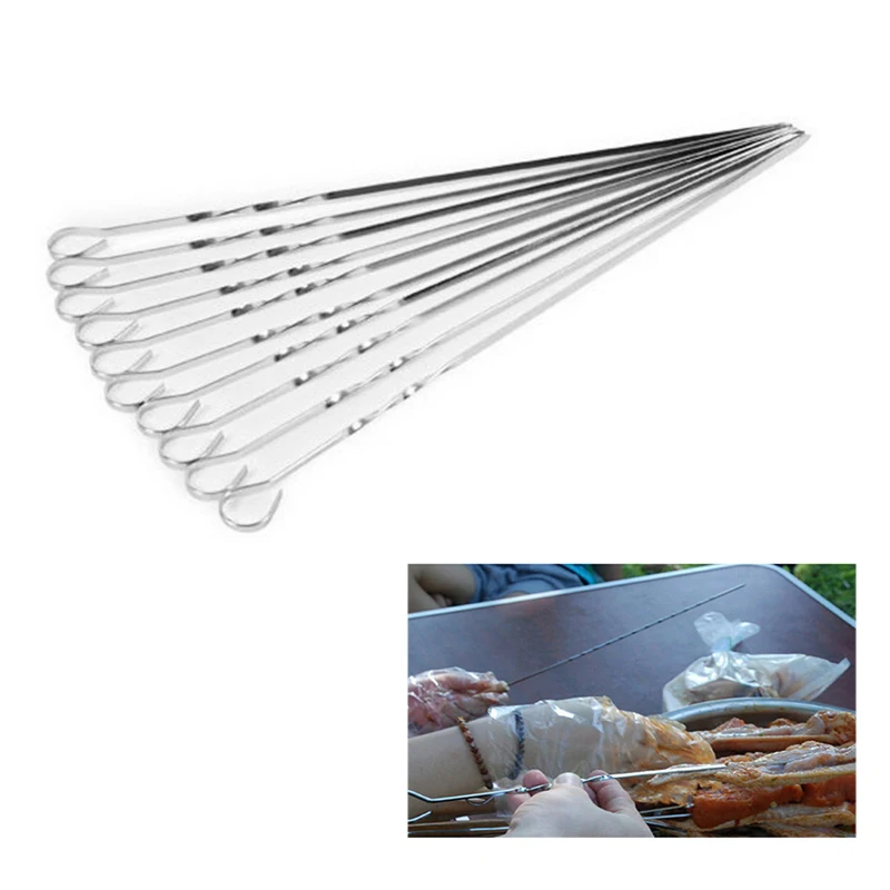 

10PCs/Set Stainless Steel Flat Meat Skewers For Outdoor BBQ Tools Kitchen DIY Barbecue Accessories Tour Hiking Supplies