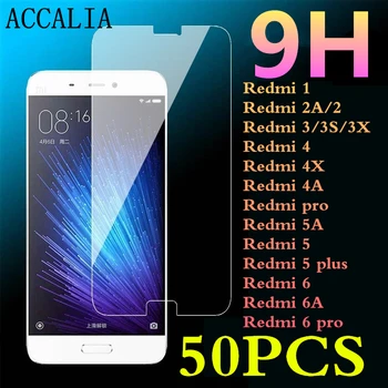 

50Pcs 9H Tempered Glass for Redmi 2 2A 3 3S 3X 4 4X 4A PRO 5A 5 5Puls 6 6A 6pro Film For Xiaomi Phone 2.5D Screen Protector Film
