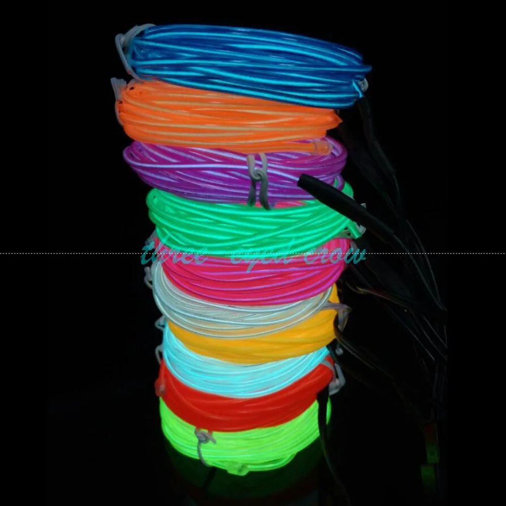 

2015 new 8 Colors 5M EL Wire Tube Rope Battery Powered Flexible Neon Cold Light Car Party Wedding Decor + car 12v Free shipping