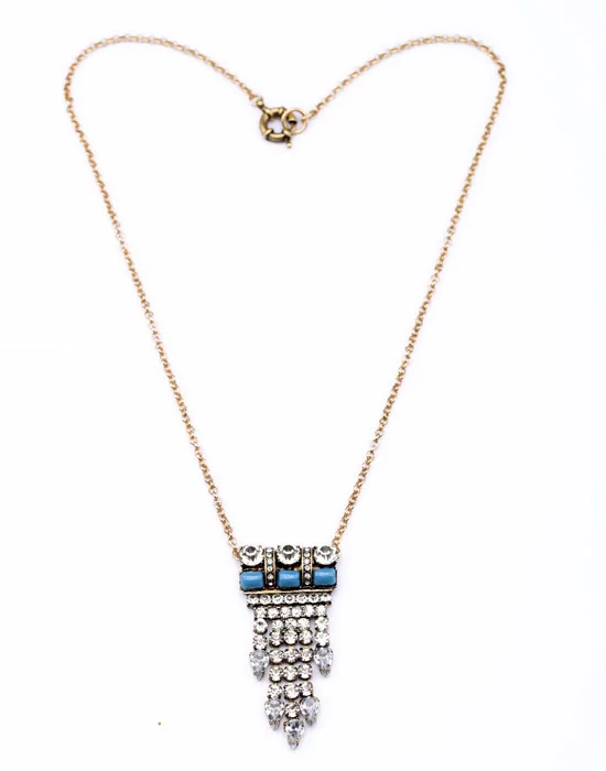 

Blue Geometric Crystal Fringe Pendant Necklace Factory Wholesale Indian Jewelry Vintage Fashion Necklace Women Accessories