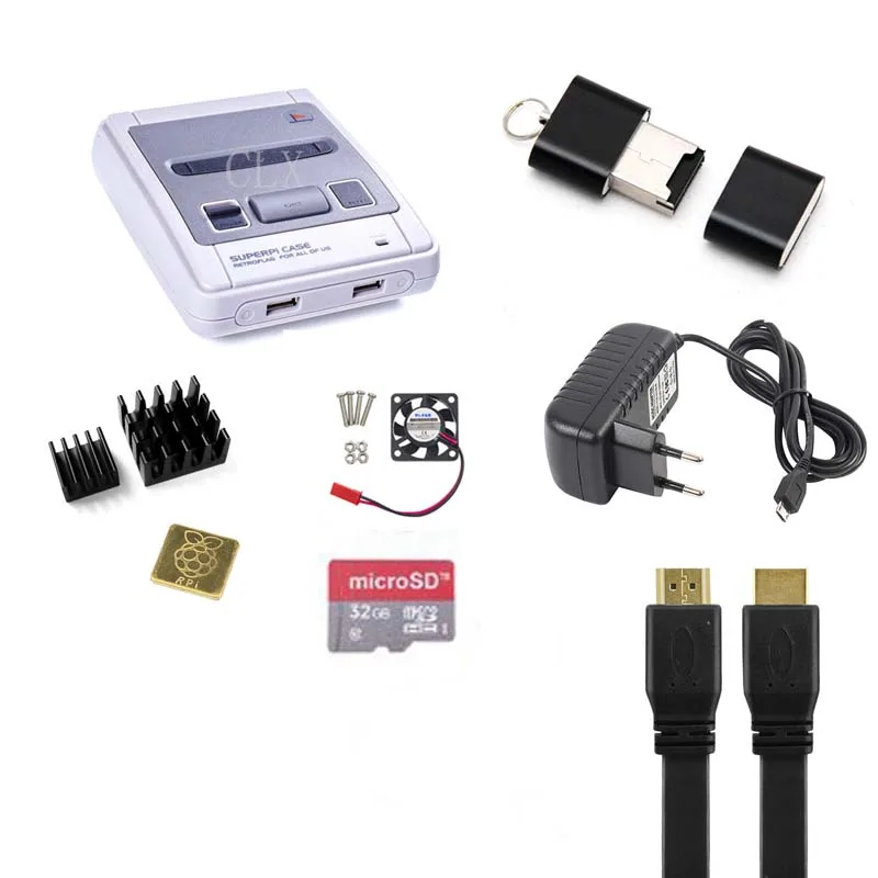  Retroflag SUPERPIE CASE-J Plastic Box for Raspberry Pi + 32GB SD Card + 3A Power Adapter + HDMI + F