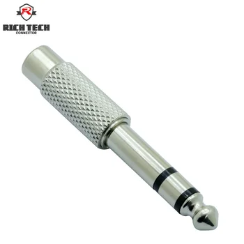 

50pcs stereo 3poles jack 6.35mm 1/4" to RCA socket wire connector Silver 6.5mm male plug to RCA female jack audio converter