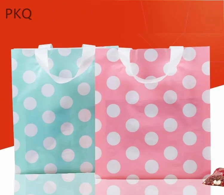 Wholesale pink blue Thicken Large Plastic Shopping Bags For Boutique Packaging White Round Dots ...