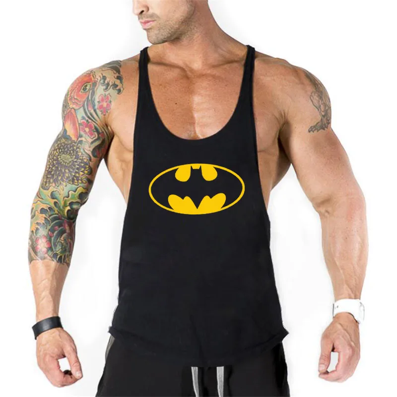 

Muscleguys Bodybuilding Stringer Tank Top men printed Fitness Singlets Sporting Vest cotton Y back undershirt