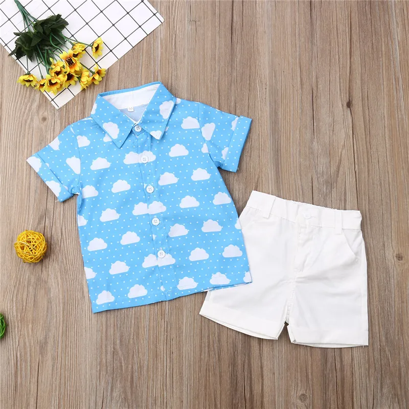 

2pcs/Set Children Kids Boys Summer Casual Clothes Blue Cloud Print T Shirt Tops+Shorts Outfits roupa infantil
