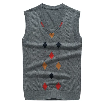 

2016 New Design Men's Sleeveless Jacquard Cashmere V-Neck Sweater Vest