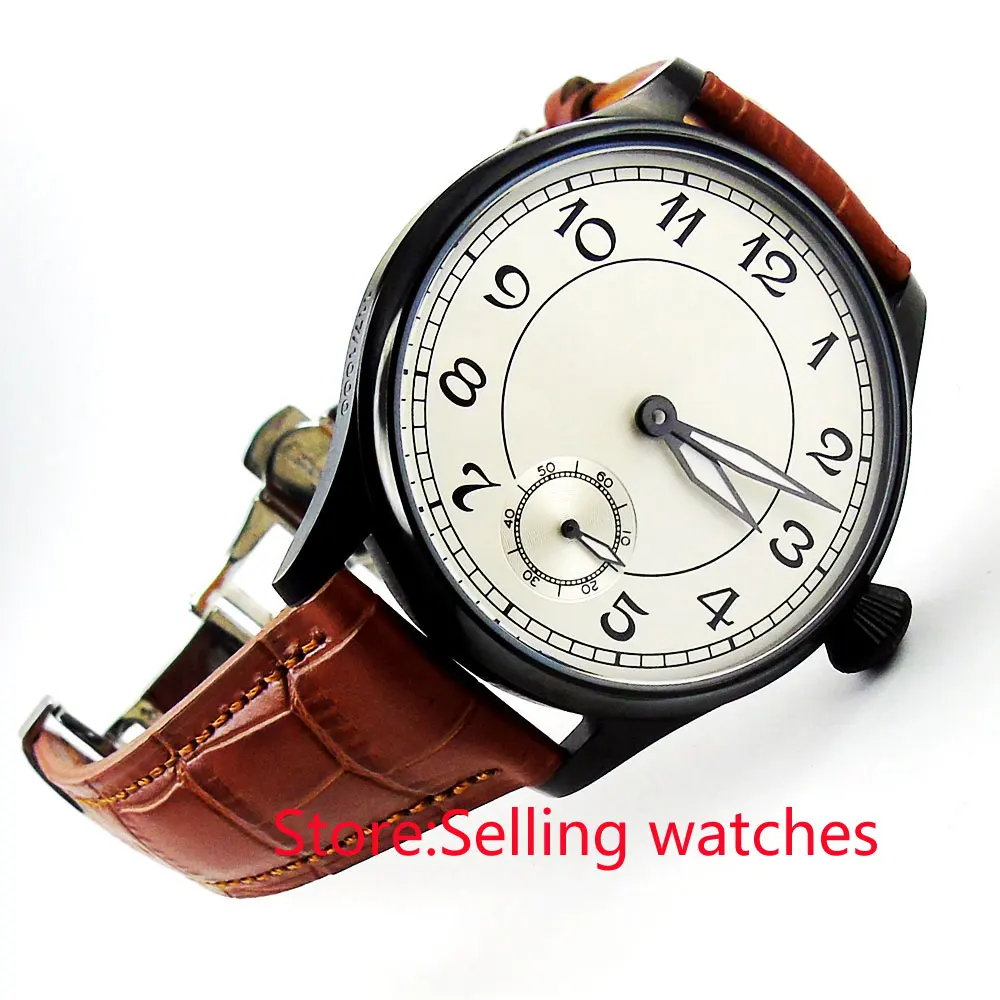 

classic 44mm parnis white dial PVD 6498 movement hand winding mens watch
