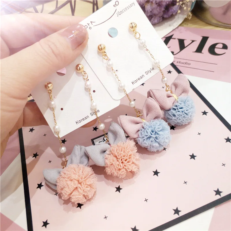 

Korea New Handmade Fresh Fairy Lace Ball Rabbit Ears Imitation Pearl Drop Earrings Fashion Jewelry Accessories-JQDPER021D5