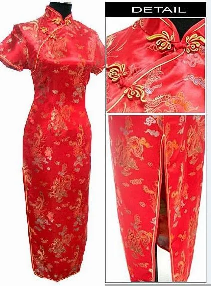 Темно-синее китайское традиционное платье женское атласное Ципао дракон феникс длинное Чонсам размера плюс S M L XL XXL XXXL 4XL 5XL 6XL LF-04 - Цвет: red