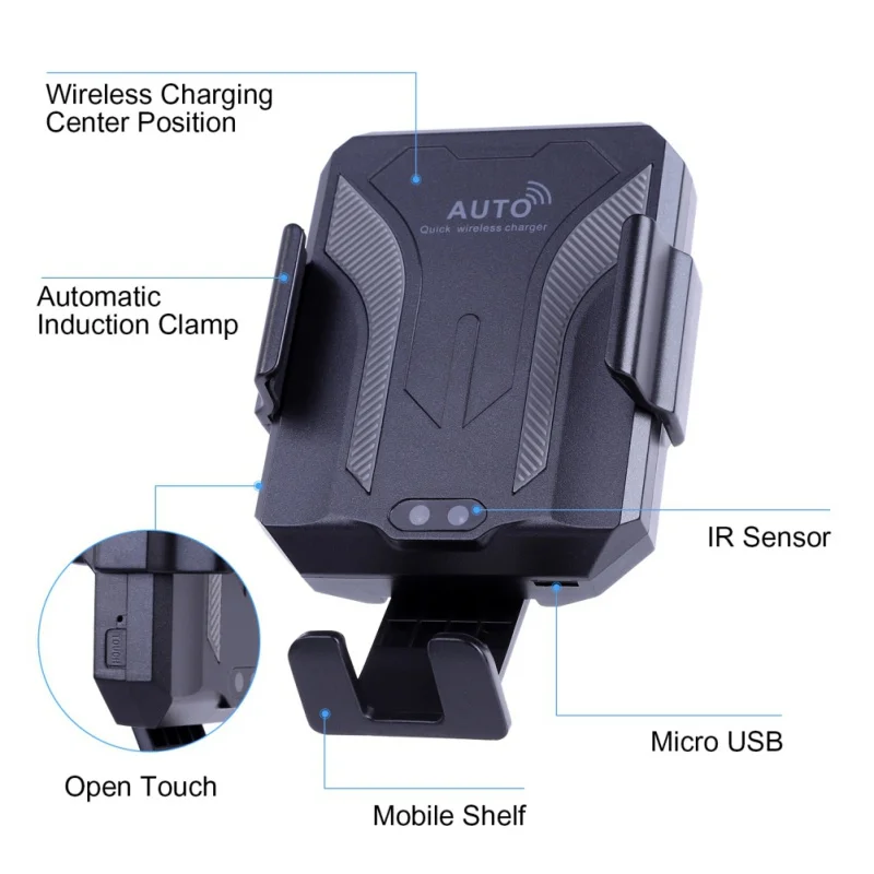

Infrared Car Wireless Charger Phone Mount Stand QC3.0 10W Wireless Quick Charging Holder for Samsung S9 S8 iPhoneXs/Xr/Xs Max