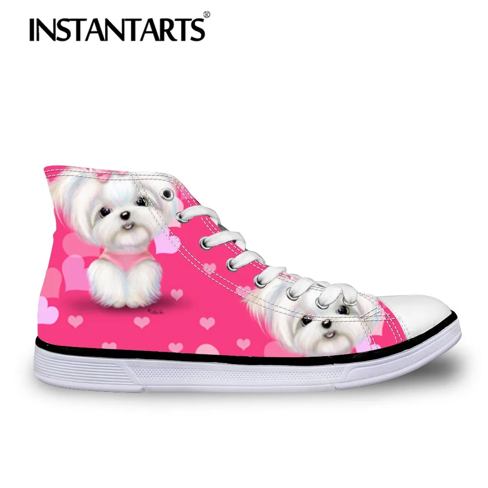 Instantarts Cute Puppy Maltese Dog Print Women Vulcanize Shoes Spring