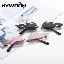 NYWOOH gafas de sol sin montura para mujer y hombre, gafas de sol Vintage con llamas de fuego, gafas de Metal de alta calidad, gafas de sol pequeñas con espejo UV400