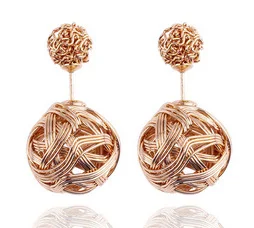 Модные Двухсторонние серьги для женщин Позолоченные полые металлические двойные вязаные серьги-гвоздики