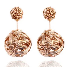 Модные Двухсторонние серьги для женщин Позолоченные полые металлические двойные вязаные серьги-гвоздики